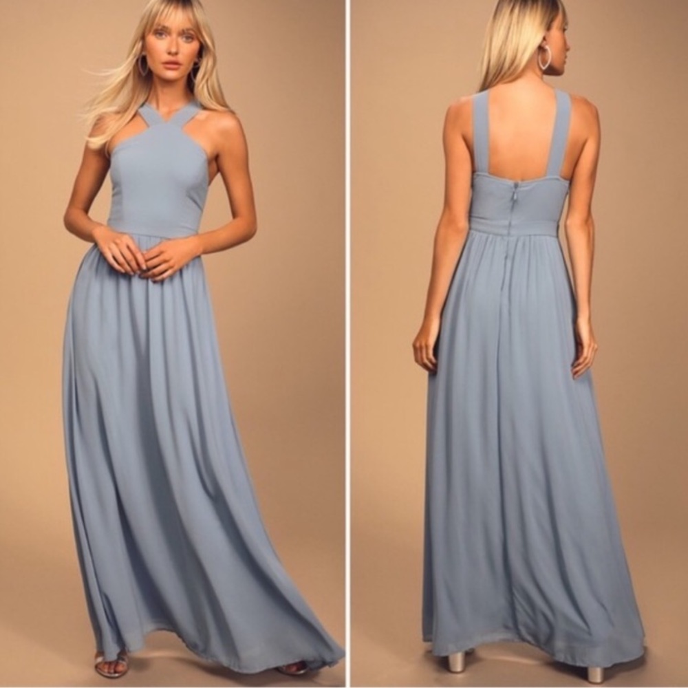 LULUS NWT Air of Romance Blue Maxi Dress XS
